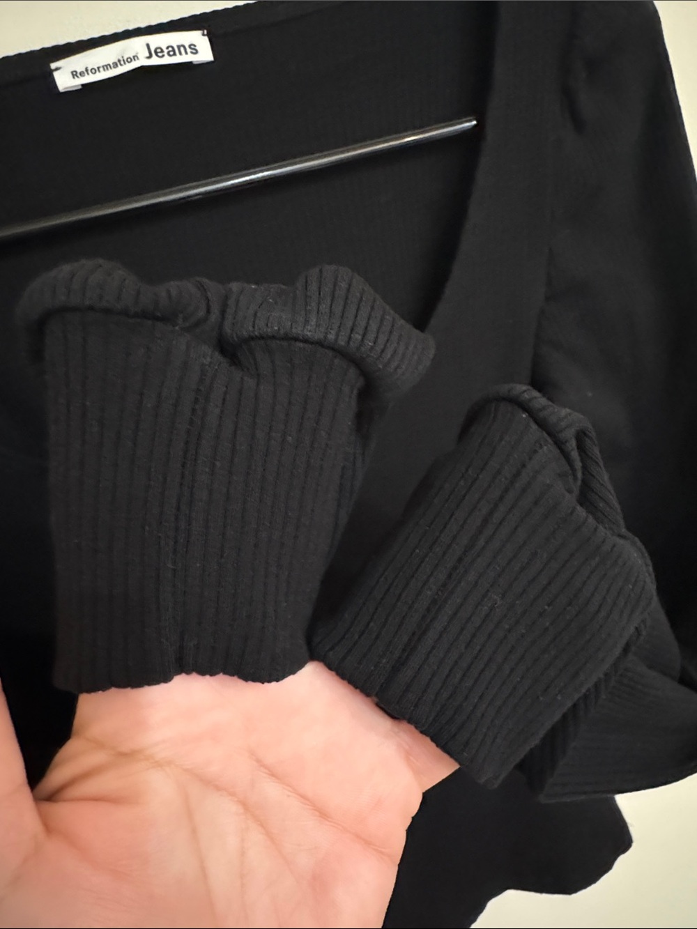 Reformation Black Ribbed Long-Sleeve Square Neck Top - Picture 5 of 7
